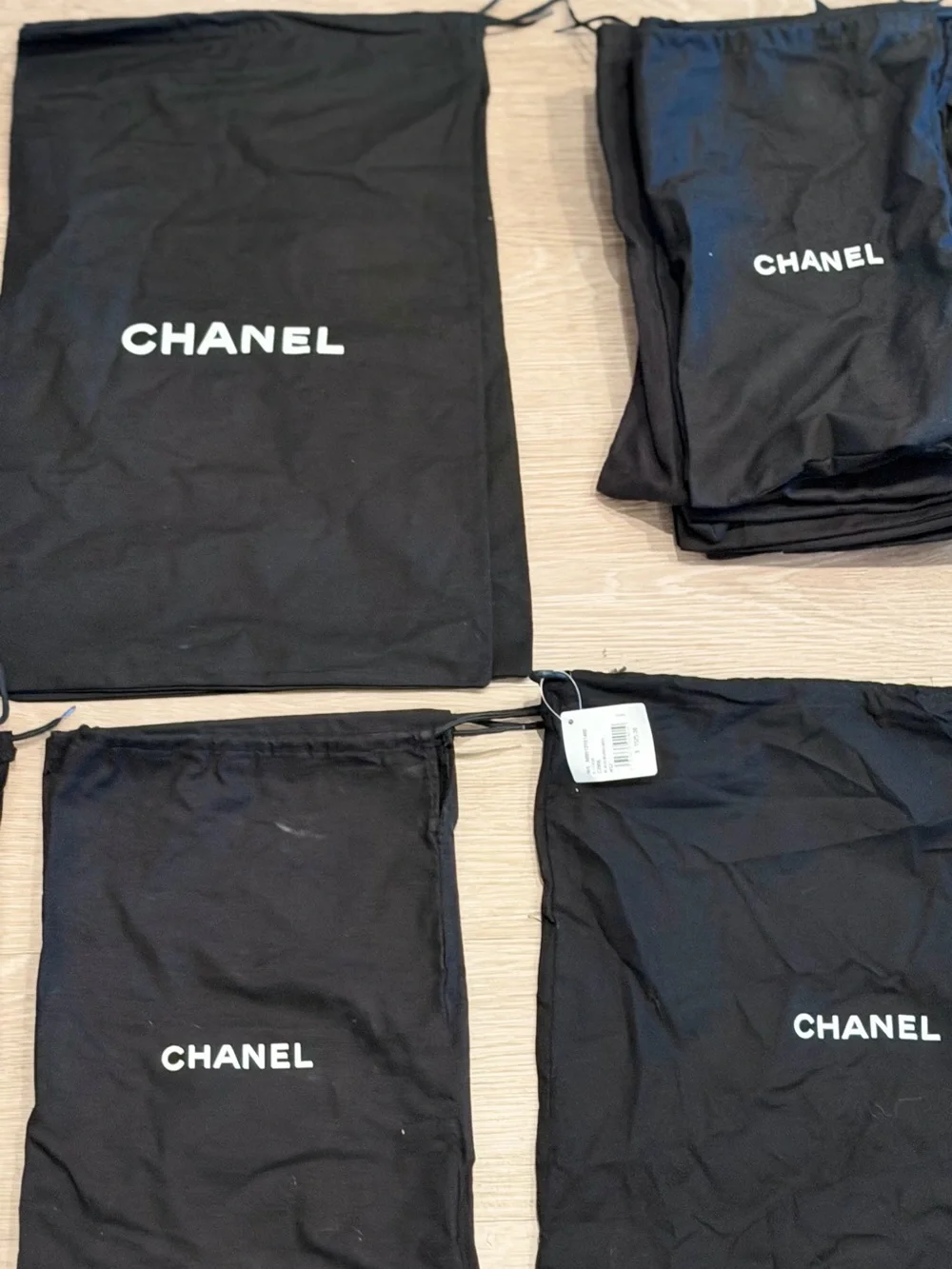 Chanel dusts shoes and hand bags all black bulks assorted sizes 33 total most of